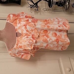 Lark Lane Adorable Orange Pattern Top with Ruffle Detail, Size M, EUC!